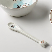 Vaisselle en céramique de dessin animé créatif, ensemble d'assiettes, tasse de chat de natation mignon, assiette à dessert, bol à salade, cuillère