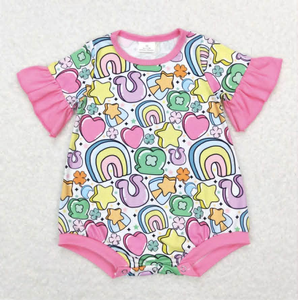Romper de Verano para Bebés Niñas, Manga Corta, Amarillo con Lazos Verdes, Diseño de Burbujas - Product Image 4