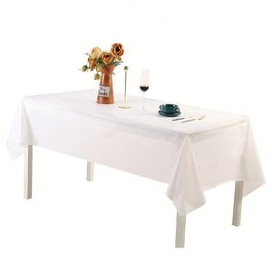 Wholesale PEVA Large 54"x108" Thickening Disposable Plastic Tablecloth Black/<b>White</b> Solid Rectangle <b>Table</b> <b>Cover</b> for Wedding Party - Product Image 3