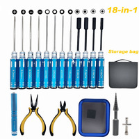 Kits d'outils RC 18 en 1, tournevis, pinces, douilles hexagonales, clés à douilles, boîte de réparation pour la réparation d'avions RC, de voitures RC, de modèles de jouets