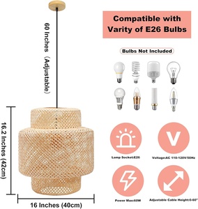 Handmade Modern Bamboo Pendant Lighting for Kitchen <strong>Boho</strong> Wooden <strong>Ceiling</strong> <strong>Light</strong> Chandeliers Weave Pendant Project Installation - Product Image 5