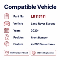 Bumper Depan Baru dengan 4 Lubang Sensor Parkir OE LR117411 untuk Evoque 2020-Keatas Pengganti Berkualitas Tinggi