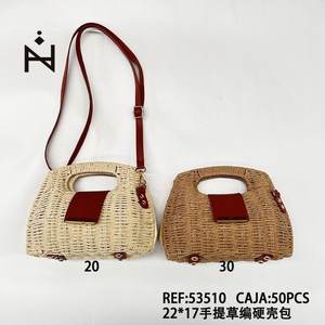 Bolso de mano de paja tejida con carcasa dura, 22x17cm, bolso con asa para mujer, bolso de moda de verano - Product Image 2