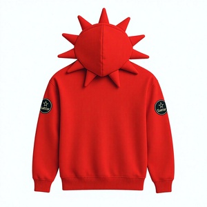Premium Black Spiked Red <b>Gothic</b> Hoodie <b>Jacket</b> <b>Gothic</b> Punk Zip Up Hoodie Custom 3D Spike Hood Sweatshirt for Men & Women - Product Image 2