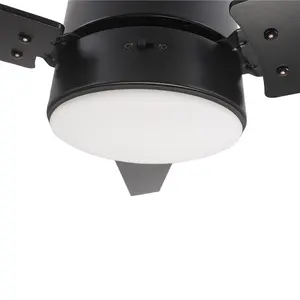 52 Inch Ceiling Fan With LED Light Modern Black AC Motor With Pull Chain Or Wall Control For Bedroom Living Room 3 Speed