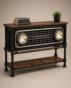 Rustic Antique Metal Frame <b>Console</b> <b>Table</b> with Wood Top for Living Room <b>Storage</b> Durable Portable Easy Assembly Home Furniture - Product Image 1