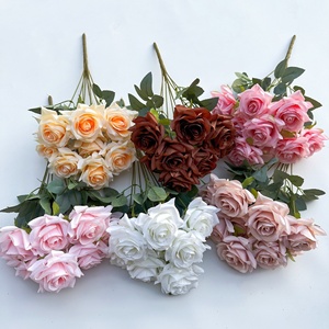 PT-R097 <span class=keywords><strong>Design</strong></span> moderne et original, bouquet de 9 fleurs artificielles en soie rose pour la décoration de mariage - Product Image 4