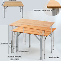 Table de camping pliable en bambou, réglable en hauteur, portable, pour pique-nique et camping en plein air