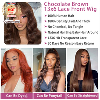 Wig Rambut Asli Peru 13x6 Warna Cokelat Coklat dengan Lace Front HD Transparan Tanpa Lem, Vendor Wig Rambut Virgin Mentah
