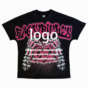 T-shirts graphiques décontractés vintage américains à imprimé large et strass, noirs et roses, pour hommes et femmes, personnalisés et surdimensionnés - Product Image 3