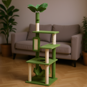 Arbre à chat d'intérieur vert à 4 niveaux avec hamac et griffoir pour chats - Product Image 2