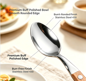 Ensemble de couverts en acier inoxydable 18/0 poli miroir avec manche en bois de hêtre, style européen, couteau à steak et <span class=keywords><strong>fourchette</strong></span> pour restaurant - Product Image 4