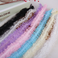 Bande de dentelle plissée double couche élastique en mélange de polyester de 4 cm, motif uni, pour accessoires capillaires et coiffes pour enfants, artisanat DIY