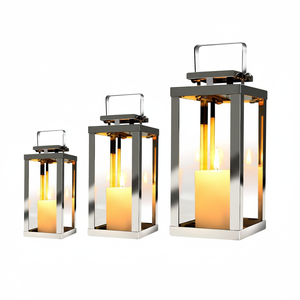 <b>Large</b> stainless steel <b>candle</b> <b>lantern</b> with reflective surface ideal for garden decoration poolside lighting or veranda use - Product Image 1