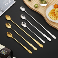 Cuillère à long manche en acier inoxydable doré/argenté, cuillère à cocktail, cuillère à glace pour thé au lait, café, bar, café, vente en gros