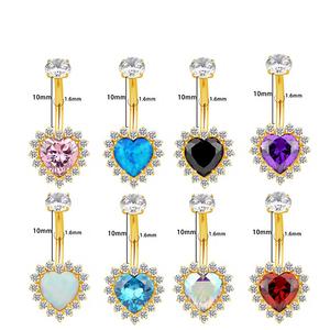 Anillo de Ombligo de Aleación de Titanio ASTM-F136 con Zirconia en Forma de Corazón, Piercing Hipoalergénico de 14G para Mujer, Venta al por Mayor - Product Image 1