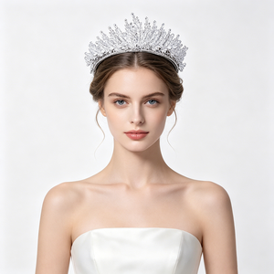 Tiara de Corona de Plata Royal <span class=keywords><strong>Victoria</strong></span> con Marquesas de Circonita Cúbica, Diadema de Lujo con Cuentas Pesadas, Accesorios para Concursos de Belleza, Bodas y Eventos Nocturnos - Product Image 1