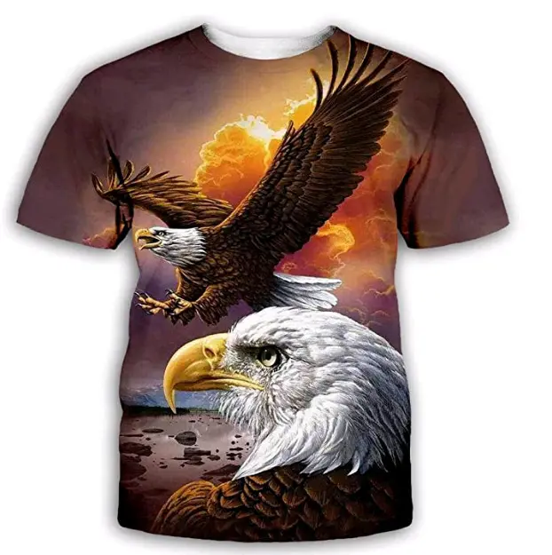 T-shirts imprimés 3D pour hommes, T-shirt ample à manches courtes avec imprimé aigle pour hommes