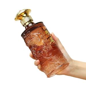 Bouteille <span class=keywords><strong>de</strong></span> vin en verre vide <span class=keywords><strong>de</strong></span> 500 ml, style chinois créatif, gaufrée, adaptée à la vodka, au brandy, au rhum, au whisky, au <span class=keywords><strong>gin</strong></span> - Product Image 2