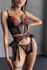 Lencería Sexy para Mujer Madura, Estilo Chino, con Bordado de Flores en Gasa Rosa - Product Image 2