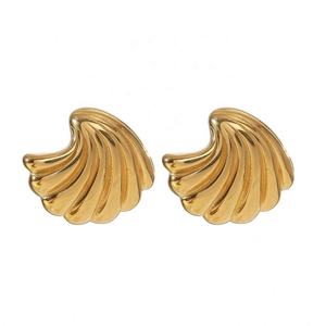 Shell Conch Starfish Sculptural Earrings <b>for</b> <b>Women</b> Exaggerated Geometric Design 14K Gold Plated Stainless Steel Trendy Party - Product Image 4