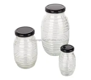 特殊模具 150g 250g 500g 1000g tin g 带锡盖的蜂蜜罐, 螺纹形状玻璃蜂蜜罐蜂蜜瓶玻璃容器