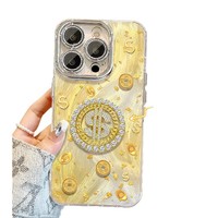 Étui rotatif pour bracelet avec motif de pièces de monnaie pour iPhone 17, 16, 15 Pro, protection d'objectif plein cadre, 14, haut de gamme, anti-chute, magnétique, en TPU mat, motif dessin animé