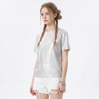 T-shirt tendance coréen à paillettes scintillantes pour femmes, taille plus, manches courtes amples, couche de base fine, haut tendance pour étudiants