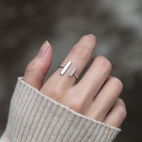 Bijoux de mode en argent sterling 925, bagues géométriques ouvertes en forme de lettre T, plaquées or rhodié, avec zirconiums cubiques, ajustables, vente en gros