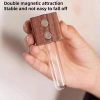 Magnet Kulkas Vas Mini Lucu, Vas Bunga Tabung Reaksi, Vas Tanaman Dinding Kayu Magnetik dengan Tabung Kaca
