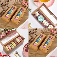 Boîtes d'expédition en carton kraft brun avec fenêtre transparente pour macarons et bonbons, écologiques et biodégradables, livraison en 1 à 3 jours, en gros