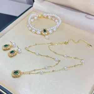 Nuovo palazzo smeraldo 3-8mm collana di perle d'acqua dolce naturale doppio strato bracciale cielo stellato orecchini Set oro fidanzamento regalo - Product Image 3