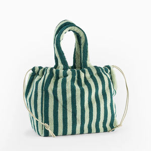 Toalla suave para nadar, bolsa de playa, venta al por mayor, mini bolsa de mano diaria con cordón, bolsa de tela de rizo a rayas - Product Image 6