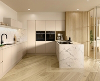 Îlot de cuisine moderne sur mesure Lesso Home avec comptoir en marbre, quartz, surface solide, laque acrylique, armoire en verre, charnière, panier, évier, robinet
