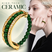 Bague en céramique de zircone verte avec acier inoxydable et zircon transparent, bijoux de mariage unisexe, vente en gros, personnalisation OEM ODM