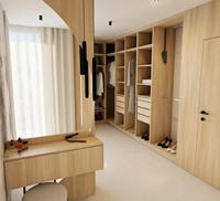 Meubles de cuisine modulaires modernes, portes en MDF finition brillante/mate, panneaux en panneaux de particules, plan de travail en bois résistant à l'eau et facile à nettoyer