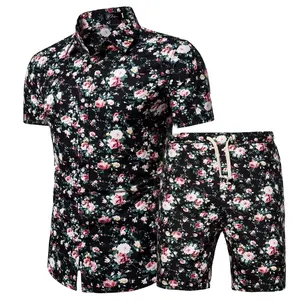 Commercio all'ingrosso di Vendita Calda di Estate Stampa All Over Nuovo Hawaiian Beach Wear Mens Magliette e Pantaloncini Set in Più Il Formato