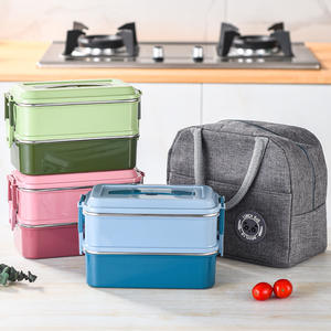 Nouvelle conception, boîte de rangement alimentaire à double couche de grande capacité, boîte à lunch en acier inoxydable, poignée en silicone, porte-aliments en métal - Product Image 2