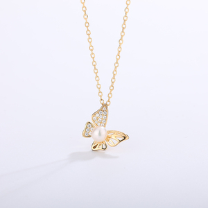 Collier en argent S925 avec perle d'eau douce, pendentif trèfle fleuri pavé de CZ, bijou élégant, cadeau pour femme - Product Image 2