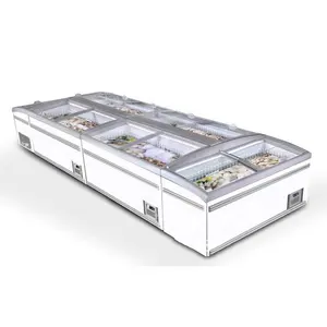 2 m commercial seafood island horizontal plate display deep freezer for supermarket