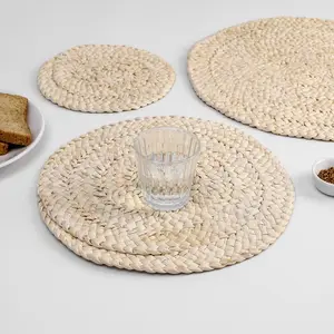 Venta caliente nueva llegada tejida a mano cáscara de maíz puro manteles redondos mesa de comedor manteles individuales juegos de manteles