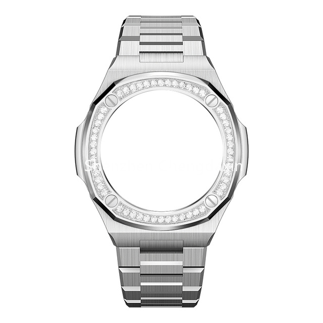 New Luxury GA-2 100 Mod Replacement Straps for c Asio g a 2100 Diamond Watch Bezel Cover Case Leather Strap for C Asio Mod Kit
