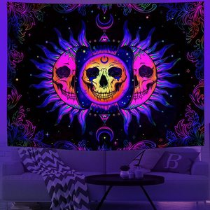 Arazzo da parete in poliestere con teschio di scheletro di Halloween, resistente allo sbiadimento, leggero, facile da <span class=keywords><strong>appendere</strong></span>, personalizzabile - Product Image 5