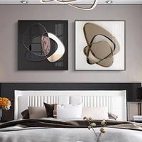 Tableau mural 3 pièces de luxe en porcelaine cristalline, lignes métalliques abstraites, peinture géométrique encadrée, décoration moderne pour salon et canapé