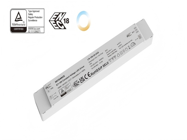 Skydance LN-150-24-2AS 150W 24V Dimmable 0/1-10V CCT LED Driver Dimming Range Dual Color Strip 92.5% Efficiency 5-Year Warranty
