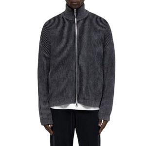Maglione da <span class=keywords><strong>Uomo</strong></span> OEM Personalizzato Invernale Oversize Bicolore con Zip e Collo Alto, Cardigan in Maglia a Coste con Spalle Cadenti - Product Image 2
