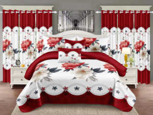 Modern 12-Piece King Size Printed Sheet Set with <strong>Matching</strong> <strong>Curtain</strong> Contemporary <strong>Bedding</strong> - Product Image 1