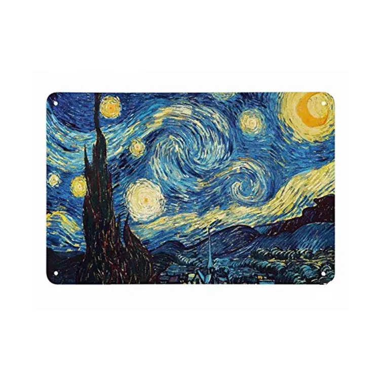 8x12 inches Van Gogh Starry Night Tin Sign Vintage Metal Tin Signs for Men Women Wall Art Decor for Home Bars Clubs Cafes