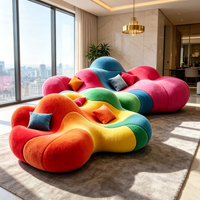 Canapé Bouclé Dégradé Arc-en-ciel Forme Nuage Ondulé Biologique, Canapé de Loisirs Artistique, Meuble Tendance Moderne pour Salon et Villa