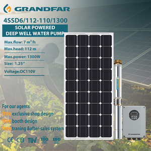 Kit de pompe à eau submersible solaire Grandfar 1,7 CV 110 V pour l'agriculture, pompes de puits profonds 4SSD6/112-110/1300 à fonctionnement solaire - Product Image 1